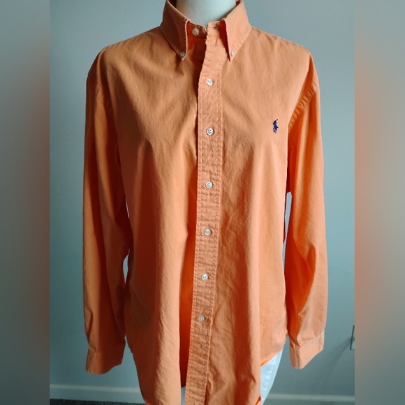Ralph Lauren Cotton Poplin Button Down Shirt Orange Classic Fit Preppy Size L - Picture 6 of 17